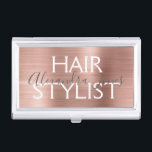 Pink & Rose Gold Brushed Metal Hair Stylist Business Card Holder<br><div class="desc">Pink & Rose Gold Faux Brushed Metal Hair Stylist Minimalist Business Card Holder. Pink & Rose Gold Brushed Metal Foil Hair Stylist Business Card Holder is perfect for a Hair Stylist or Beauty Professional.</div>
