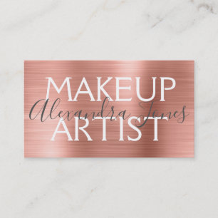 Pink & Rose Gold Brushed Metal Makeup Artist Business Card
