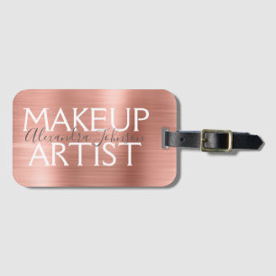 Pink & Rose Gold Brushed Metal Makeup Artist Luggage Tag