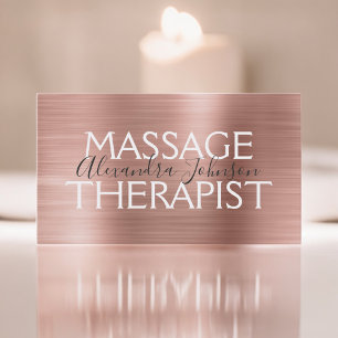 Pink & Rose Gold Brushed Metal Massage Therapist Business Card