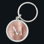 Pink Rose Gold Brushed Metal Monogram Girly Script Key Ring<br><div class="desc">Pink Rose Gold Brushed Metal Girly Script Monogram Keychain</div>