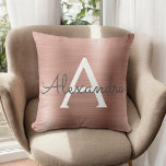 Pink Rose Gold Brushed Metal Monogram Name Cushion<br><div class="desc">Blush Pink - Rose Gold Foil  Brushed Metal Monogram Name and Initial Pillow. The monogrammed pillow makes the perfect Bridal Shower,  Bachelorette Party,  Baby Shower,  Wedding or Sweet 16,  18th,  21st,  30th,  40th,  50th,  or 60th Birthday gift for someone decorating her room in elegant and modern rose gold.</div>