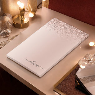 Pink Rose Gold Brushed Metal Monogram Name Post-it Notes