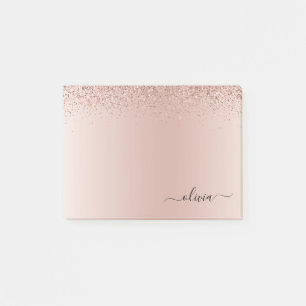 Pink Rose Gold Brushed Metal Monogram Name Post-it Notes