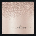 Pink Rose Gold Brushed Metal Monogram Name Stone Coaster<br><div class="desc">Rose Gold - Blush Pink Faux Foil Metallic Sparkle Glitter Brushed Metal Monogram Name Stone Tile. This makes the perfect graduation,  sweet 16 birthday,  wedding,  bridal shower,  anniversary,  baby shower or bachelorette party gift for someone that loves glam luxury and chic styles.</div>