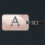 Pink Rose Gold Brushed Metal Script Monogram Cute Luggage Tag<br><div class="desc">Rose Gold - Blush Pink Brushed Metal Foil and Sparkle Glitter Monogram Name and Initial Luggage Tag for a Bridal Shower,  Wedding Honeymoon or Bachelorette Party. This bag tag is perfect for Back to School,  Work,  or Travelling.</div>