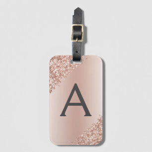Pink Rose Gold Brushed Metal Script Monogram Cute Luggage Tag