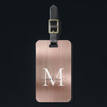 Pink Rose Gold Brushed Metal Script Monogram Glam Luggage Tag<br><div class="desc">Pink Rose Gold Brushed Metal Script Monogram Cute Bag Tag</div>