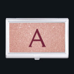 Pink Rose Gold Burgundy Glitter Sparkle Monogram Business Card Holder<br><div class="desc">Blush Pink Rose Gold and Burgundy Faux Glitter and Sparkle Elegant Monogram Business Card Holder. This Business Card Holder can be customised to include your initial and first name.</div>