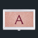 Pink Rose Gold Burgundy Glitter Sparkle Monogram Business Card Holder<br><div class="desc">Blush Pink Rose Gold and Burgundy Faux Glitter and Sparkle Elegant Monogram Business Card Holder. This Business Card Holder can be customised to include your initial and first name.</div>