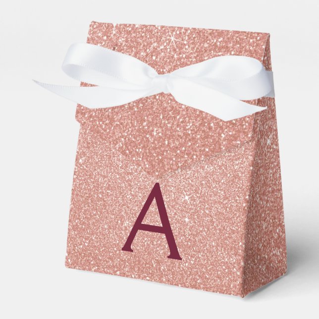Pink Rose Gold Burgundy Glitter Sparkle Monogram Favour Box (Front Side)