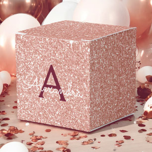 Pink Rose Gold Burgundy Glitter & Sparkle Monogram Favour Box