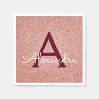 Pink Rose Gold Burgundy Glitter Sparkle Monogram