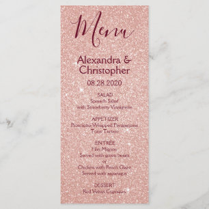 Pink Rose Gold Burgundy Glitter Wedding Menu