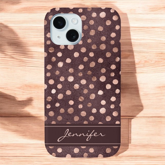 Pink Rose Gold - Burgundy Polka Dot Pattern Case-Mate iPhone Case (Creator Uploaded)