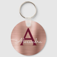 Pink Rose Gold Burgundy Stainless Steel Monogram