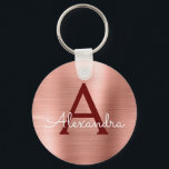 Pink Rose Gold Burgundy Stainless Steel Monogram Key Ring<br><div class="desc">Blush Pink - Rose Gold and Burgundy Faux Stainless Steel Metallic Elegant Keychain. These Keychains can be customised to include your initial and first name. These key chains make great birthday,  bridal shower or bachelorette party favours.</div>