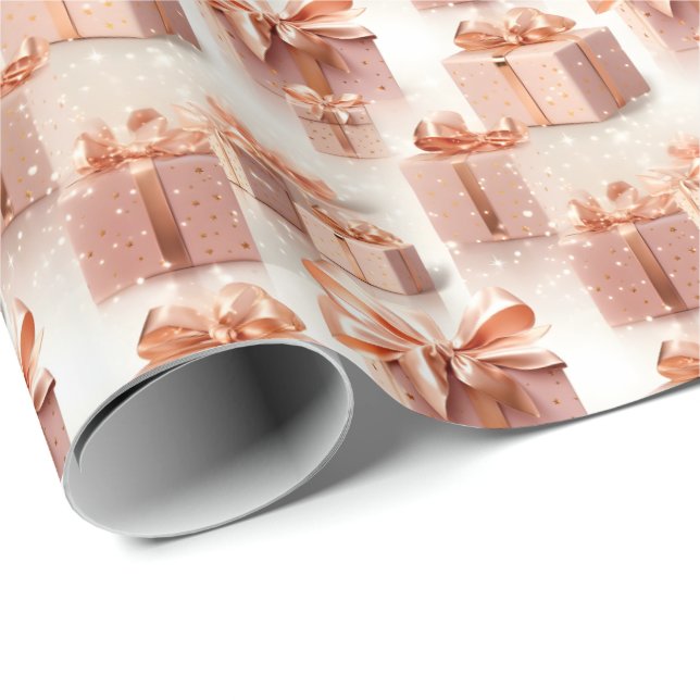 Pink & Rose Gold Christmas Gift Whimsical Festive  Wrapping Paper (Roll Corner)