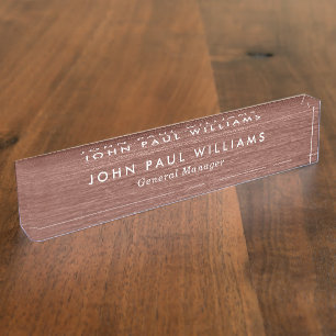 Pink Rose Gold Copper Brushed Metal Elegant Modern Nameplate