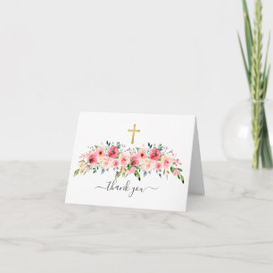 Pink Rose Gold Cross Thank You Note Card