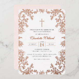 Pink Rose Gold Cross Vintage First Communion