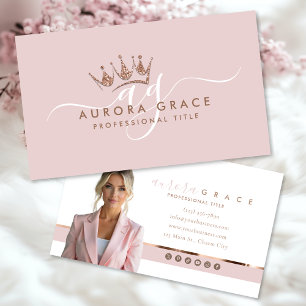 Pink Rose Gold Crown Business Card