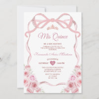 Pink Rose Gold Crown Floral Bow Ribbon Mis Quince