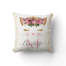 Pink rose gold cute cat princess monogram