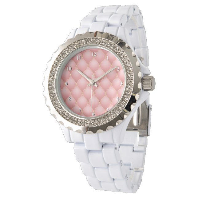 Pink Rose Gold Diamonds Tufted Watch (Angled)