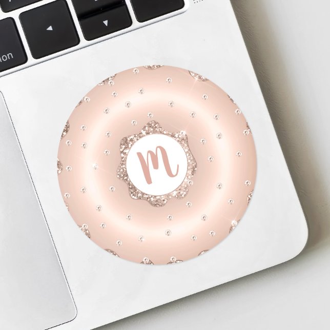 Pink rose gold doughnut glitter monogram script classic round sticker (Creator Uploaded)