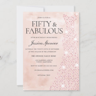 Pink Rose Gold Dress 50 & Fabulous 50th Birthday Invitation