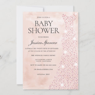 Pink Rose Gold Dress Glitter Baby Shower Invitation