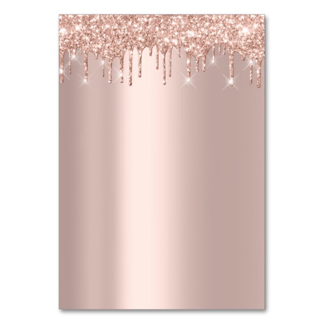 Pink Rose Gold Drips Spark Blush Simply Table Number (Back)