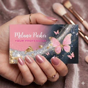 Pink Rose Gold Elegant Glitter Butterfly Business Card