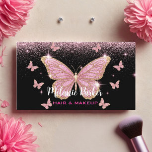 Pink Rose Gold Elegant Glitter Butterfly Business Card