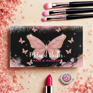 Pink Rose Gold Elegant Glitter Butterfly Business Card