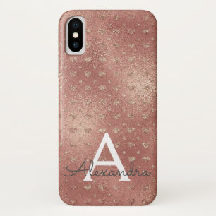 Pink Rose Gold Elegant Heart Pattern Monogram Case-Mate iPhone Case