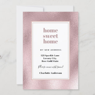 Pink rose gold elegant home sweet home moving announcement
