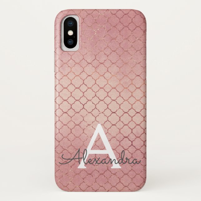 Pink Rose Gold Elegant Pattern Monogram Case-Mate iPhone Case (Back)