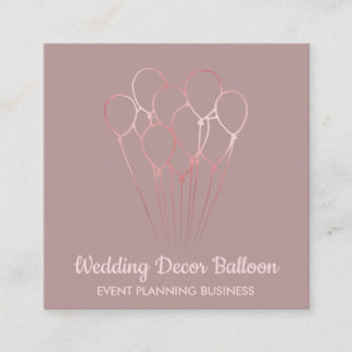 Pink Rose Gold Event Birthday Party Balloon Square Business Card