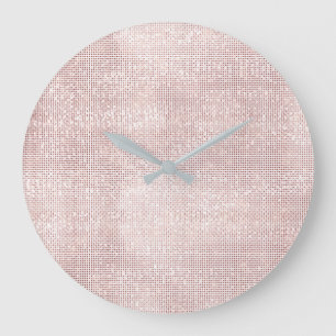 Pink Rose Gold Faux Brush Metallic Diamond Sparkly Large Clock