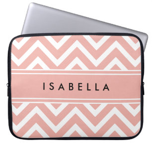 Pink Rose Gold Faux Foil Modern Chevron Pattern Laptop Sleeve