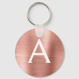 Pink Rose Gold Faux Stainless Steel Monogram Key Ring