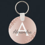 Pink Rose Gold Faux Stainless Steel Monogram Key Ring<br><div class="desc">Pink Rose Gold Faux Stainless Steel Metallic and Sparkle Glitter Elegant Keychain. These Keychains can be customised to include your initial and first name. These key chains make great birthday,  bridal shower or bachelorette party favours.</div>