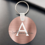 Pink Rose Gold Faux Stainless Steel Monogram Key Ring<br><div class="desc">Pink Rose Gold Faux Stainless Steel Metallic Elegant Keychain. These Keychains can be customised to include your initial and first name. These key chains make great birthday,  bridal shower or bachelorette party favours.</div>