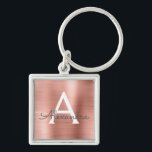 Pink Rose Gold Faux Stainless Steel Monogram Key Ring<br><div class="desc">Pink Rose Gold Faux Stainless Steel Metallic Elegant Keychain. These Keychains can be customised to include your initial and first name. These key chains make great birthday,  bridal shower or bachelorette party favours.</div>