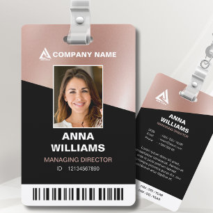 Pink Rose Gold Feminine Employee Name ID ID Badge