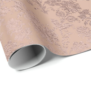 Pink Rose Gold Floral Delicat Damask Skinny Powder Wrapping Paper