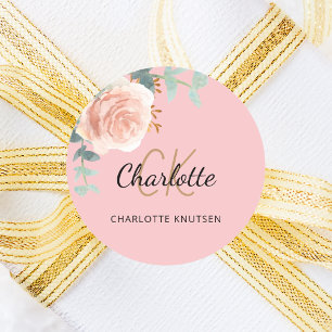 Pink rose gold floral eucalyptus thank you classic round sticker
