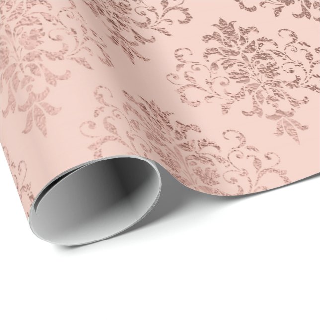 Pink Rose Gold Floral Royal Damask Skinny Powder1 Wrapping Paper (Roll Corner)